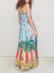 Einzigartiges A-Linien-Midikleid mit bemaltem Insel-Print