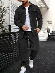 Men's Full Size Snap Down Long Sleeve Top and Pants Plus Size