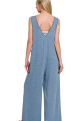 French Inspired Deep V Neck Jumpsuit