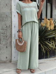 Round Neck Short Sleeve Top and Pants Set