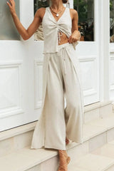Drawstring V-Neck Tank and Pants Set