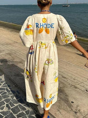 Unique Holiday Folk – Midikleid mit Puffärmeln und Blumenmuster
