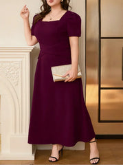 Plus Size Square Neck Puff Sleeve Midi Dress