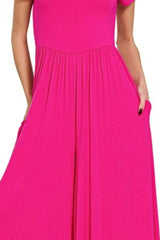 Hot Pink Summer Double Layered Short Sleeve Jumpsuit