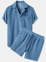 Men's Full Size Classic Textured Top and Shorts Set Plus Size