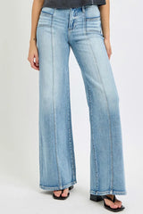 Mid Rise Wide Jeans with Front Patch Pockets