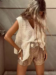 Vintage-Inspired Sleeveless Crochet V-Neck Vest