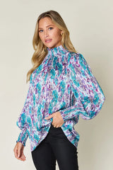 Floral Printed Smocked Long Sleeve Blouse