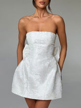 Y sexy mini vestido con lazo y top de tubo de jacquard