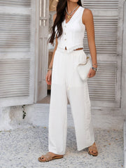 Feminine and Flawless: Button Down Lace Vest & Pants Set