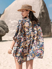 Floral Printed Bra, Cover-Up and Shorts Set