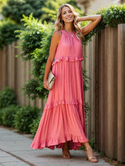 Fun Ruffled Sleeveless Tiered Maxi Dress with Pockets