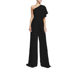 One Shoulder Sleeveless Wide Leg Rompers