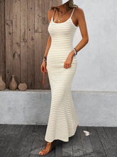 Striped Strapless Fishtail Maxi Dress