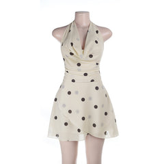 Mesh Sleeves Polka Dot Midi Dresses