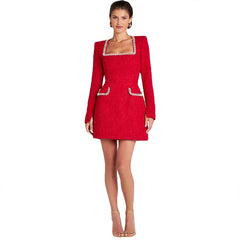 Elegantes, stilvolles, ärmelloses Tweed-Minikleid mit sexy Slim Fit und Perlenverzierung
