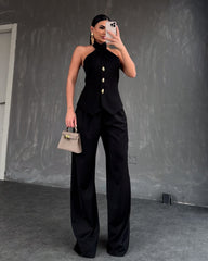 Casual Halter-Neck Sleeveless Vest Set