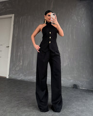 Casual Halter-Neck Sleeveless Vest Set