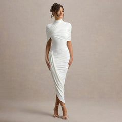 Off Shoulder Cut Out Split Bodycon Midi Dresses