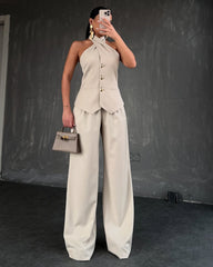 Casual Halter-Neck Sleeveless Vest Set