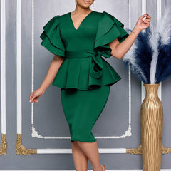 One Shoulder Ruffle Bodycon Midi Dress