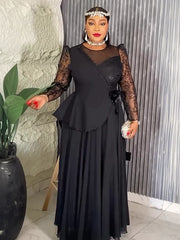 Two Piece Beads Mesh Patchwork Skirt Suits