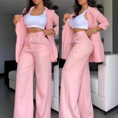 Three Piece Cardigan Crop Top Long Pants