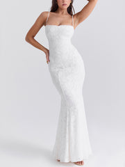 Vestido largo de cola de pez quemada tridimensional