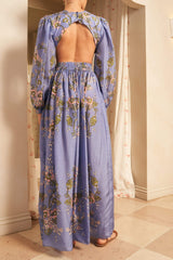 Exquisite Floral Print Hollow Maxi Dress