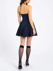 Pinstripe Halter Neck Low Waist Mini Dress