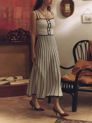 Vintage Straps-Midikleid mit Kontraststreifen