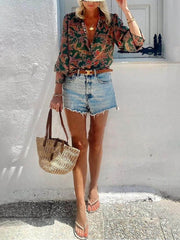 Camisa holgada de manga larga con estampado único