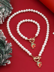 Conjunto de collar de regalo navideño con perla y campana