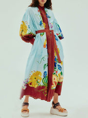 Sunny – Einreihiges Midikleid mit Blumenmuster und Bindeband