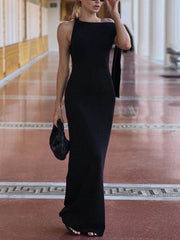 One Shoulder Ribbon Party Maxi Dress