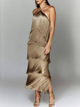 Halter Neck Tassel Backless Slit Party Dress