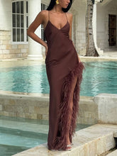 Elegant Sexy Satin Stripe Slit Maxi Dress