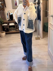 Chaqueta tipo cárdigan con parches de mezclilla única