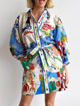 Vestido mini con cordones y cárdigan con estampado de lino único