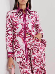 Pantalones anchos de cintura alta, holgados, con bolsillo y estampado retro único