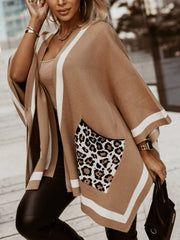 Suéter tipo cárdigan extragrande con bolsillo de leopardo y bloques de colores únicos