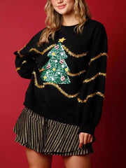 Sudadera de manga larga con lentejuelas y estampado de árbol de Navidad