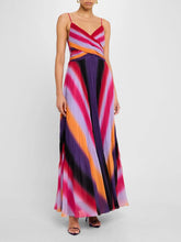 Elegant Pleated Ombre Striped Maxi Dress