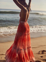 Casual Beach Vacation Print Halterneck Maxi Dress