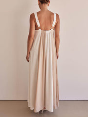 Elegantes, zweifarbiges Maxikleid in A-Linie mit verstellbaren Trägern und weitem Schnitt