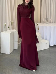 Elegant Flared Sleeves Satin Maxi Dress