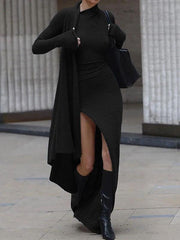 Einzigartiges, langärmliges, sexy, schmales Maxikleid mit Schlitz