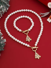 Conjunto de collar de regalo navideño con perlas y árbol de Navidad