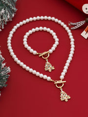 Conjunto de collar de regalo navideño con perlas y árbol de Navidad
