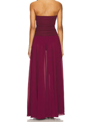 Elegant Strapless Flowing A-Line Pleated Maxi Dress